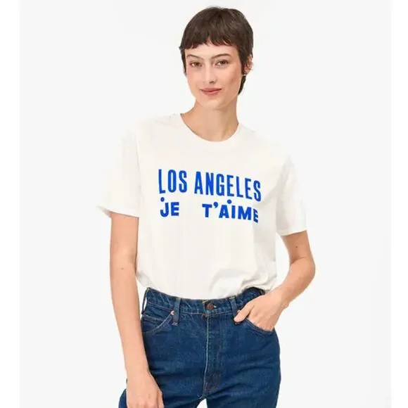Clare V. Original Tee Los Angeles Je t’aime Graphic Shirt White Blue - Picture 9 of 9